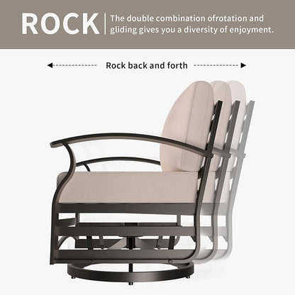 Gotland 2 Piece Patio Set, Metal Outdoor Swivel Chairs Set of 2 with 5.1’’ High-Resilience Seat Cushions 6.2’’ Back Pillow Removable Cushions for Backyard, Lawn, Porch, Khaki