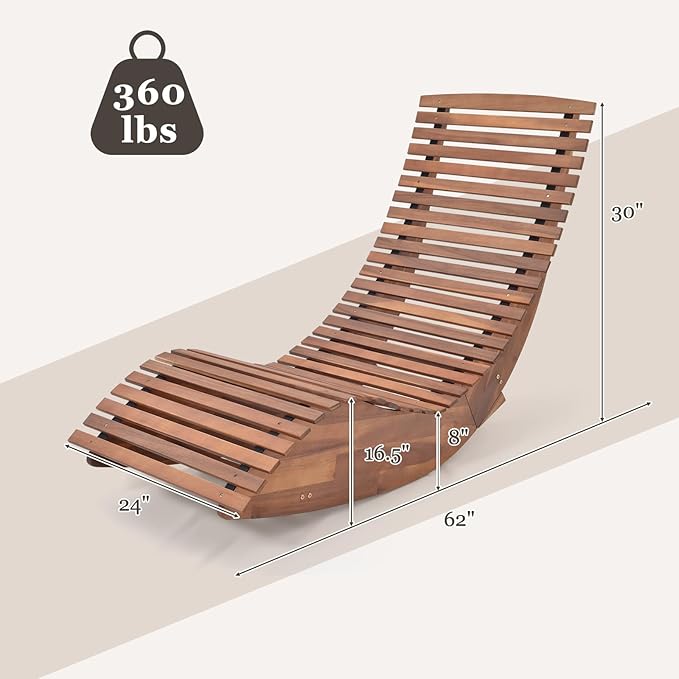 Tangkula Outdoor Acacia Wood Rocking Chair Set of 2, Porch Rocker with Widened Slatted Seat and High Back, Wooden Rocking Patio Chair, Outdoor Rocking Sun Lounger for Backyard, Garden