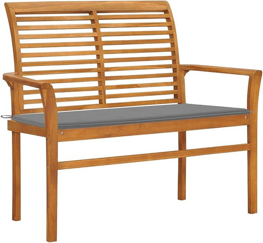 Outdoor Patio Bench,Outside Garden Park Bench Furniture,Durable,Wooden,Outdoor Seating for Yard, Porch, Deck, Entryway or Backyard,Garden Bench with Gray Cushion 44.1" Solid Teak Wood