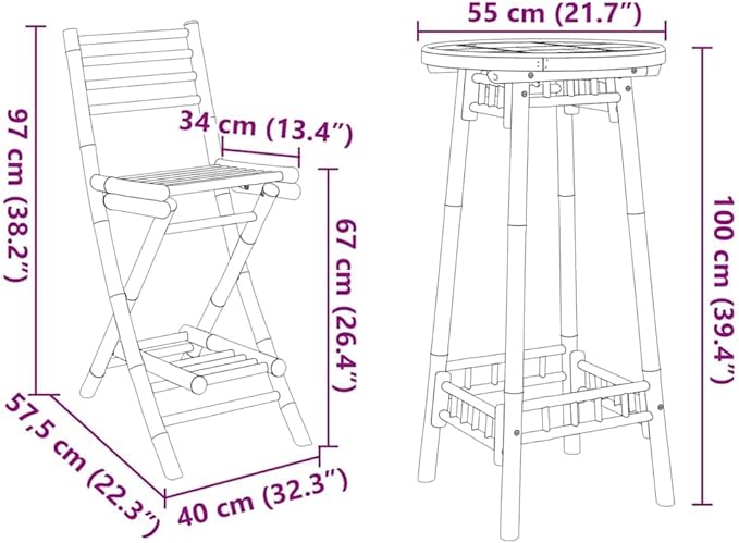 vidaXL 3 Piece Outdoor Bar Set Foldable Bamboo Table and Stools Modern Garden Furniture for Balcony Patio Dining UV Protection Folding Compact