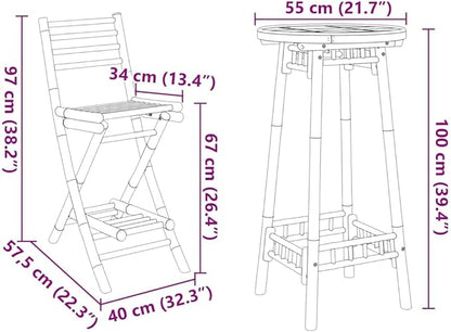 vidaXL 3 Piece Outdoor Bar Set Foldable Bamboo Table and Stools Modern Garden Furniture for Balcony Patio Dining UV Protection Folding Compact