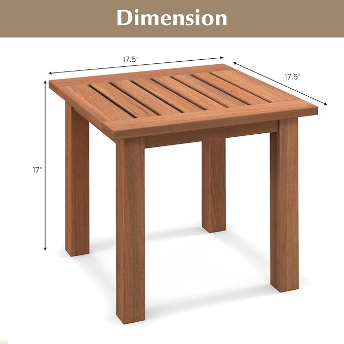 Tangkula Square Outdoor Side Table, 17.5” Patio Hardwood End Table w/Slatted Tabletop, Small Coffee Table, Outdoor Indoor Chairside Table for Porch Garden Balcony, Easy Assembly (2, Natural)