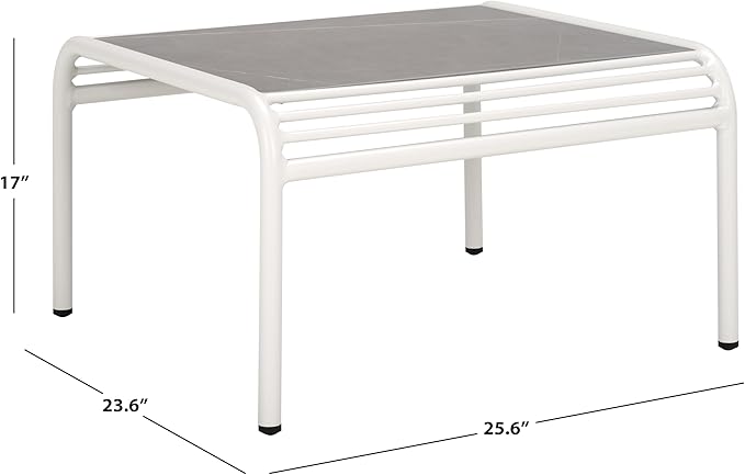 SAFAVIEH Outdoor Patio Furniture Core White Metal & Sintered Stone Coffee Table (Fully Assembled)