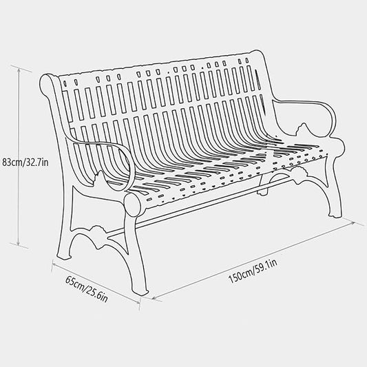 Outdoor Metal Garden Bench with Backrest and Armrests, Weatherproof Patio Seating for Lawn & Terrace, Supports 200kg, Stylish Black Design, Perfect for Parks & Balconies