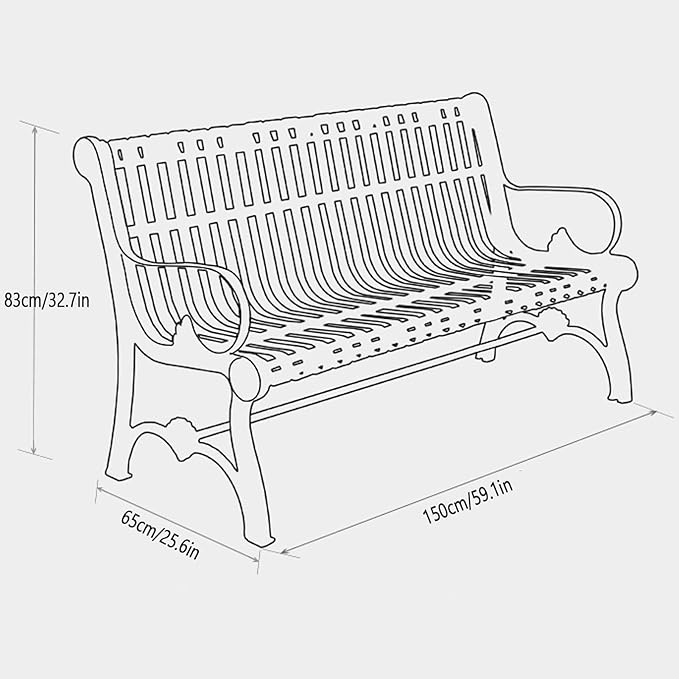 Outdoor Garden Bench, Metal Park Bench with Backrest & Armrests, Weatherproof Furniture Seating up to 200kg, Perfect for Terrace & Balcony (Color: Black)