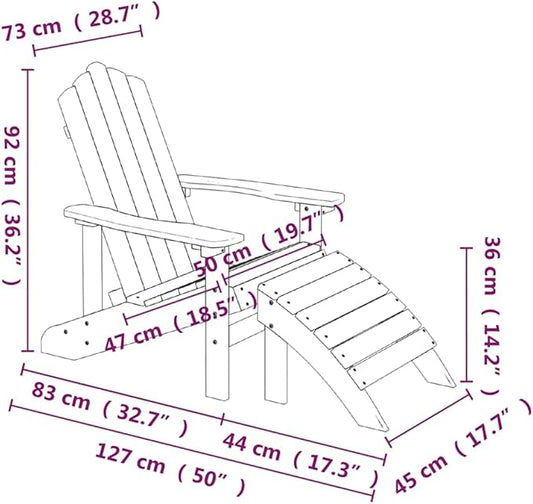 White HDPE Steel Standard Adirondack Chair Set with Footstools for Outdoor Patio Garden Relaxation, Durable UV Resistant Easy Clean Furniture