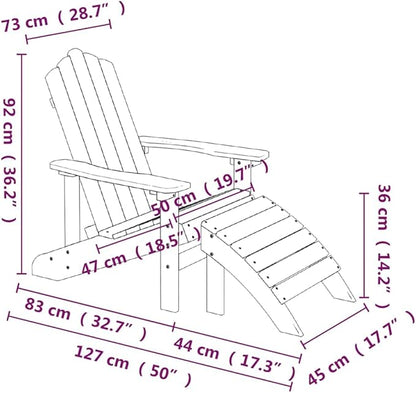 White HDPE Adirondack Chair Set with Footstools, Steel Frame Outdoor Furniture for Patio and Garden, Durable UV Resistant Polyethylene Relaxation Seating, Easy Clean