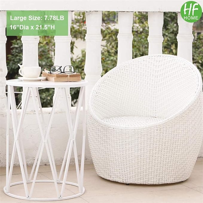 HFHOME Nesting Coffee Tables Set of 3, Industrial Metal Stacking Accent Side Tables Circle Table for Small Space, Living Room, Apartment, Bedroom Indoor - White