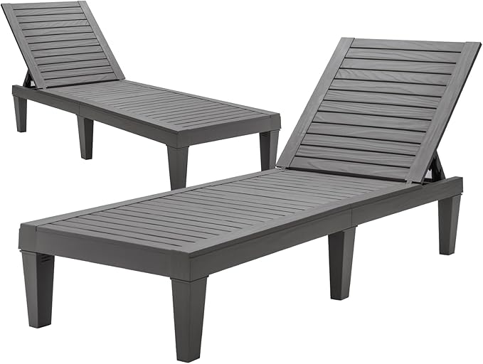 Tangkula Chaise Lounge Chair Outdoor, Lightweight Patio Lounge Recliner Chair with Adjustable Backrest, 5 Reclining Positions Chaise Lounger for Patio, Beach, Balcony, Poolside, Backyard (2, Gray)