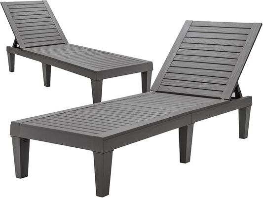 Tangkula Chaise Lounge Chair Outdoor, Lightweight Patio Lounge Recliner Chair with Adjustable Backrest, 5 Reclining Positions Chaise Lounger for Patio, Beach, Balcony, Poolside, Backyard (2, Gray)