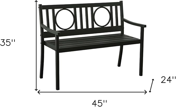 HomeRoots 45" Black Metal Geometric Back Garden Patio Bench