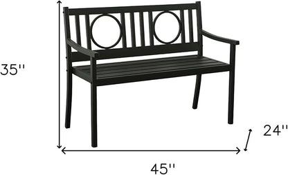 HomeRoots 45" Black Metal Geometric Back Garden Patio Bench