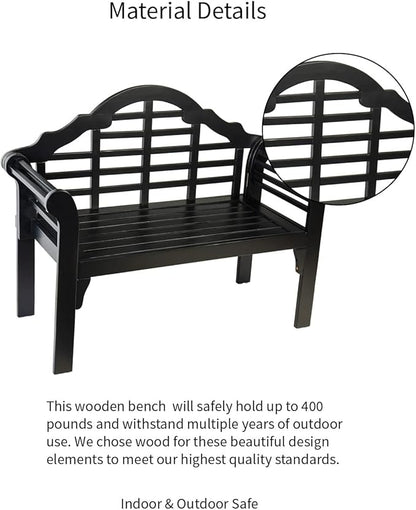 Plow & Hearth Weatherproof Lutyens Eucalyptus Wood Garden Bench | Foldable Patio Bench | Outdoor Furniture Seating for Porch Park Deck | Black
