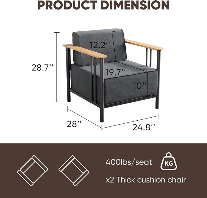 10-inch Thick Cushion Outdoor Furniture Set, 2-Piece Patio Chair Set, Made of PE Material with Wood Grain armrests - Photo 2