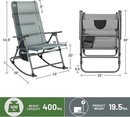 TIMBER RIDGE Oversized Folding Rocking Camping Chair, Padded Outdoor Rocker with High Back, Portable Outdoor Chair for Patio, Garden, Lawn, Supports up to 400 lbs, Grey, 2 Pack