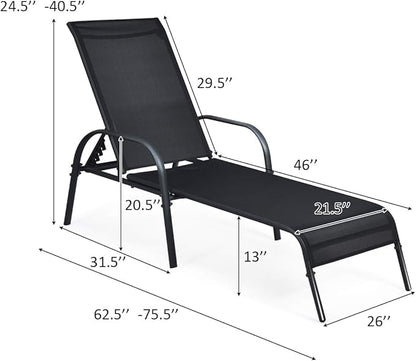 Tangkula Lounge Chair Outdoor, Patio Chaise Lounge with Adjustable Backrest, Reclining Pool Lounge Chair for Outside with Heavy Duty Steel Frame, Suitable for Beach, Yard, Balcony, Poolside