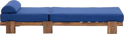 78.8'' Outdoor Patio Chaise Lounge Chair, Acacia Wood Adjustable Recliner with Headrest, Perfect for Terrace, Poolside, Garden, and Beach (Navy Blue-E)