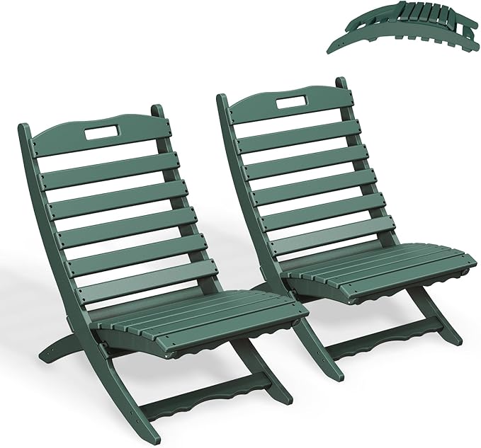 GREENVINES Folding-Xavier-Chairs Set of 2 | Wave | Portable Adirondack-Chair | HDPE Plastic | All Weather Fire-Pit Chair | Forest | for Beach Outdoor Deck Poolside Garden Patio Porch Fishing