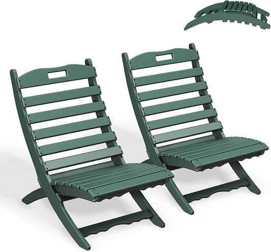 GREENVINES Folding-Xavier-Chairs Set of 2 | Wave | Portable Adirondack-Chair | HDPE Plastic | All Weather Fire-Pit Chair | Forest | for Beach Outdoor Deck Poolside Garden Patio Porch Fishing