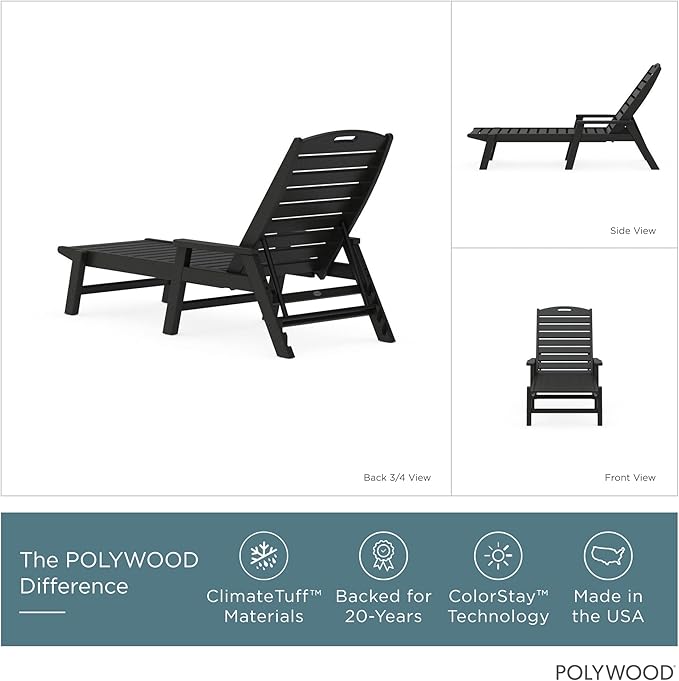 POLYWOOD NCC2280MA-P Nautical Arms Chaise, Black