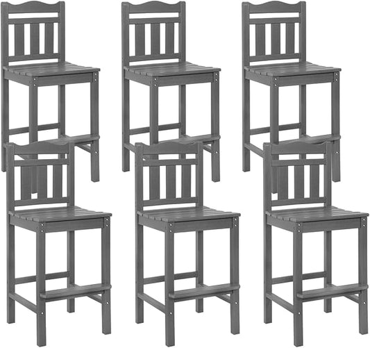 Sundale Outdoor Tall Adirondack Bar Chair Set of 2, HDPE Patio Stools with Backrest, 27.5 Inch Seat Height Tall Bistro Dining Counter Stool, All-Weather Pub Height Chair (Gray, 6 Bar Stools)