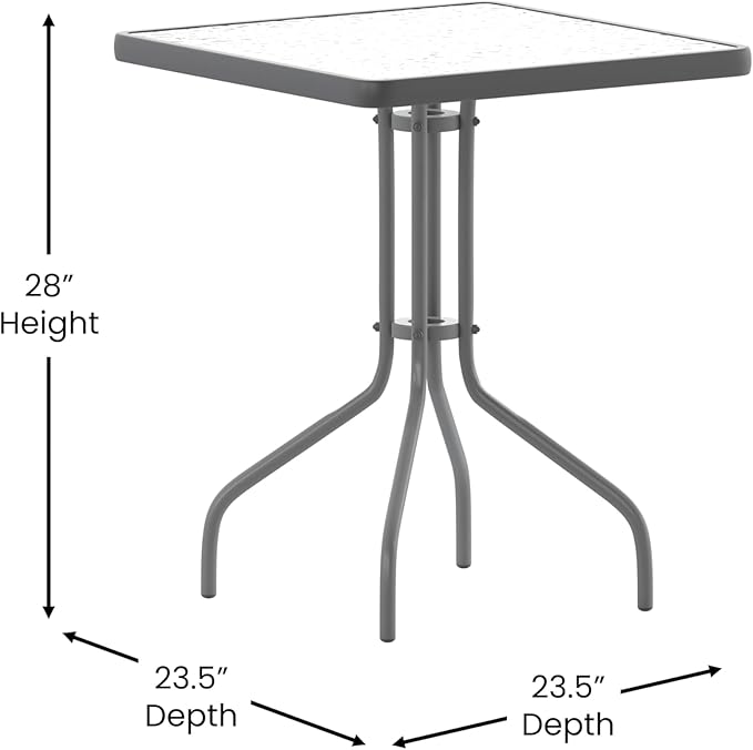 Flash Furniture Barker 23.5'' Square Tempered Glass Metal Table, Silver - Photo 3