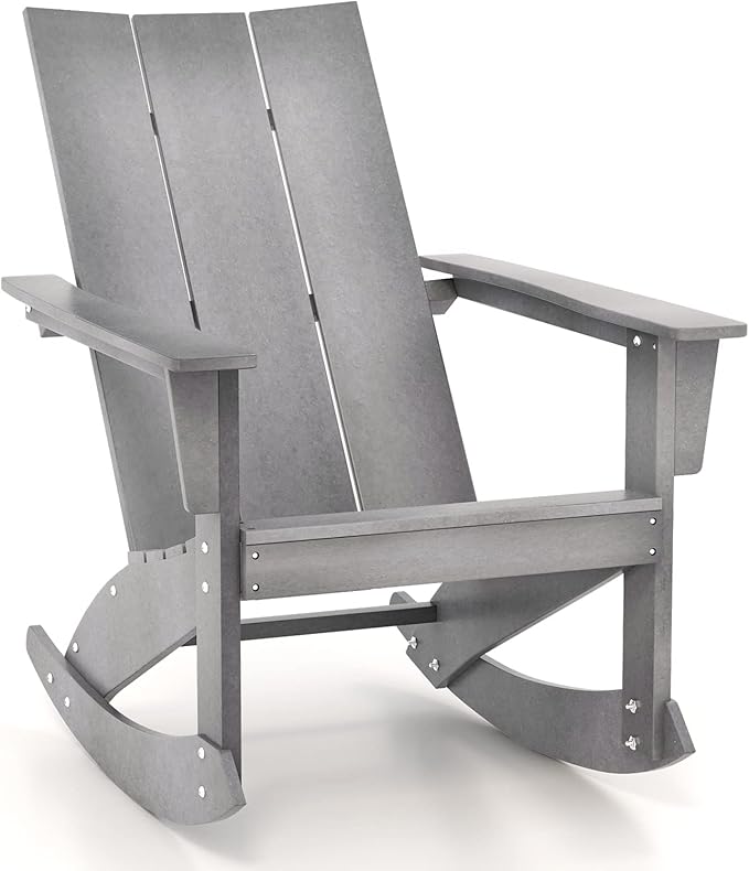 Giantex Outdoor Rocking Chairs for Porch - Waterproof HDPE Adirondack Rocker with Curved Back, Rounded Armrest, 330lbs Weight Capacity, Outside Chair for Patio, Balcony, Backyard, Poolside, Gray