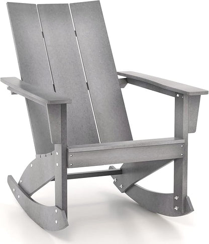 Giantex Outdoor Rocking Chairs for Porch - Waterproof HDPE Adirondack Rocker with Curved Back, Rounded Armrest, 330lbs Weight Capacity, Outside Chair for Patio, Balcony, Backyard, Poolside, Gray