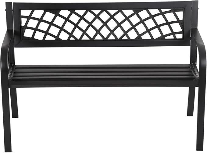 PayLessHere Garden Bench Outdoor Metal Park Benches Cast-Iron Patio Bench with Mesh Pattern Plastic Backrest Armrests for Patio Park Lawn Yard,Black