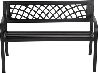 PayLessHere Garden Bench Outdoor Metal Park Benches Cast-Iron Patio Bench with Mesh Pattern Plastic Backrest Armrests for Patio Park Lawn Yard,Black