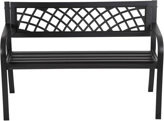 PayLessHere Garden Bench Outdoor Metal Park Benches Cast-Iron Patio Bench with Mesh Pattern Plastic Backrest Armrests for Patio Park Lawn Yard,Black