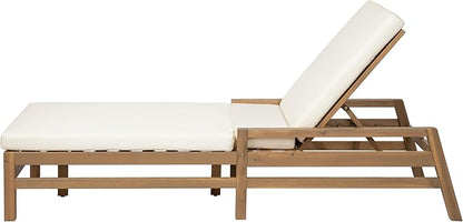 5-Position Adjustable Outdoor Chaise Lounge Set of 2, Solid Wood Patio Recliner Chair with Thick Cushions, Weather-Resistant for Pool, Balcony & Garden (Light Teak)
