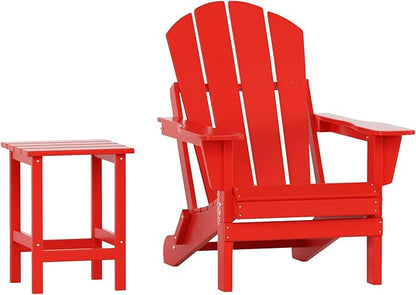 WO WESTIN OUTDOOR HDPE Laguna Outdoor Poly Adirondack Chair with Side Table, Red