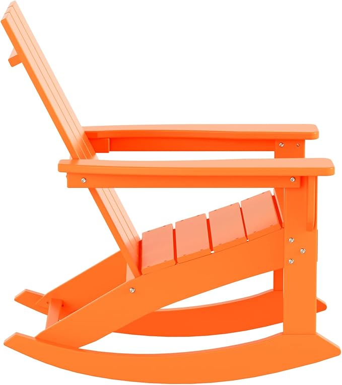 WestinTrends Ashore Patio Rocking Chairs Set of 2, All Weather Poly Lumber Plank Adirondack Rocker Chair, Modern Farmhouse Outdoor Rocking Chairs for Porch Garden Backyard and Indoor, Orange
