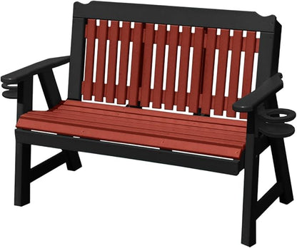 2-Person 4FT Plastic Poly Lumber Wood Cup Holders Bench Amish Craftsmanship Made in USA HDPE with No wood fibers Memorial Patio Outdoor Garden Porch Church Logan Series Signature design 800 lbs Limit