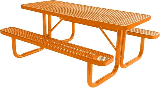 COATEDOUTDOORFURNITURE Heavy-Duty Portable Outdoor Picnic Table, Thermoplastic Coated Expanded Metal Commercial-Grade Patio Furniture Made in America (6ft Rectangular, Orange with Orange Frames)