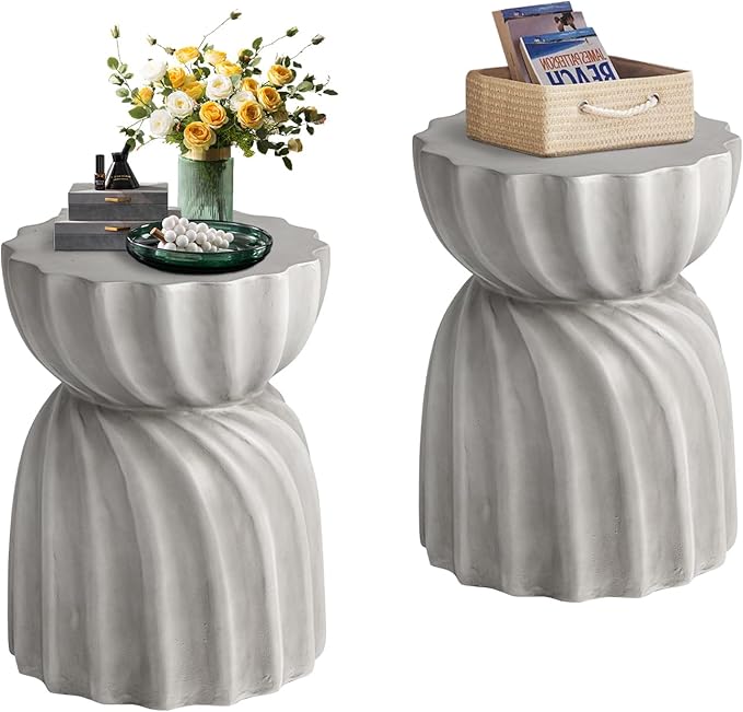 COSIEST Outdoor Side Table, 2 Pieces Concrete Contemporary Lightweight Side Table, Patio End Accent Table - Photo 1