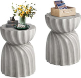COSIEST Outdoor Side Table, 2 Pieces Concrete Contemporary Lightweight Side Table, Patio End Accent Table - Photo 1