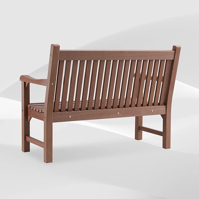 Psilvam Garden Bench, 2-Person Poly Lumber Patio Bench, All-Weather Outdoor Bench that Never Rot and Fade, Suit for Garden, Porch and Park (Brown)