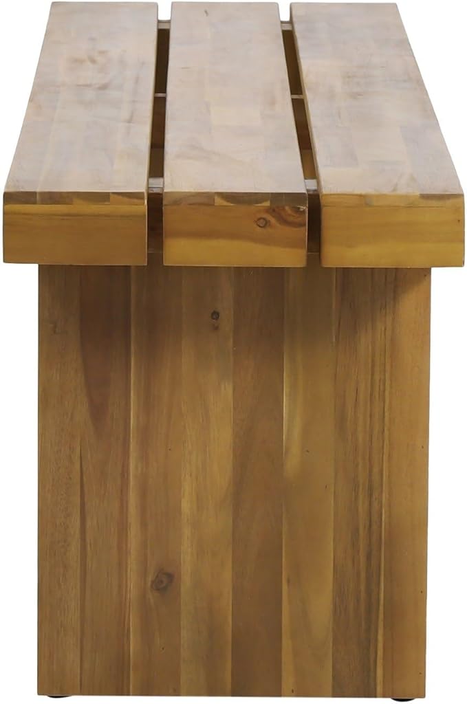 Outdoor Bench 57" Acacia Wood Garden Bench with Rustic Slat Design & Block Legs, Weather Resistant Patio Seating for Garden, Deck & Backyard, Easy Assembly Entryway Bench