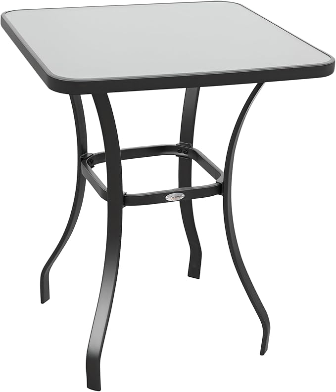 Outsunny 27" Square Bistro Table Garden Dining Table Outdoor Tempered Glass Table - Photo 1