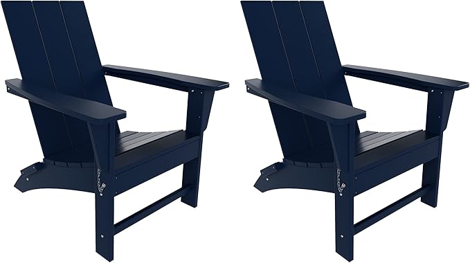 WestinTrends Ashore Modern Outdoor Folding Adirondack Chair (Set of 2), Navy Blue