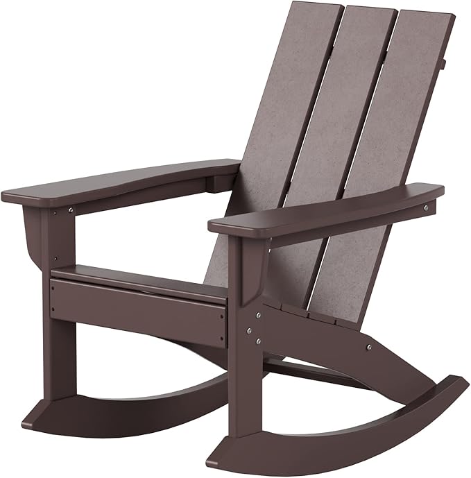 WestinTrends Ashore Patio Rocking Chair, All Weather Poly Lumber Plank Adirondack Rocker Chair, Modern Farmhouse Outdoor Rocking Chairs for Porch Garden Backyard and Indoor, Dark Brown