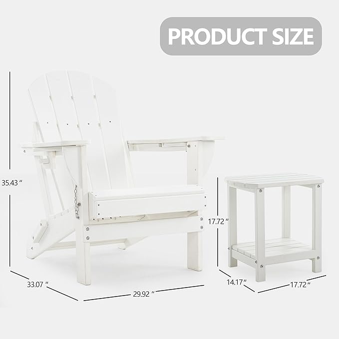 4 Chairs & 2 Tables Folding Adirondack Chair Set with Table – HDPE Weatherproof Outdoor Patio Chairs with Reclining - Photo 3