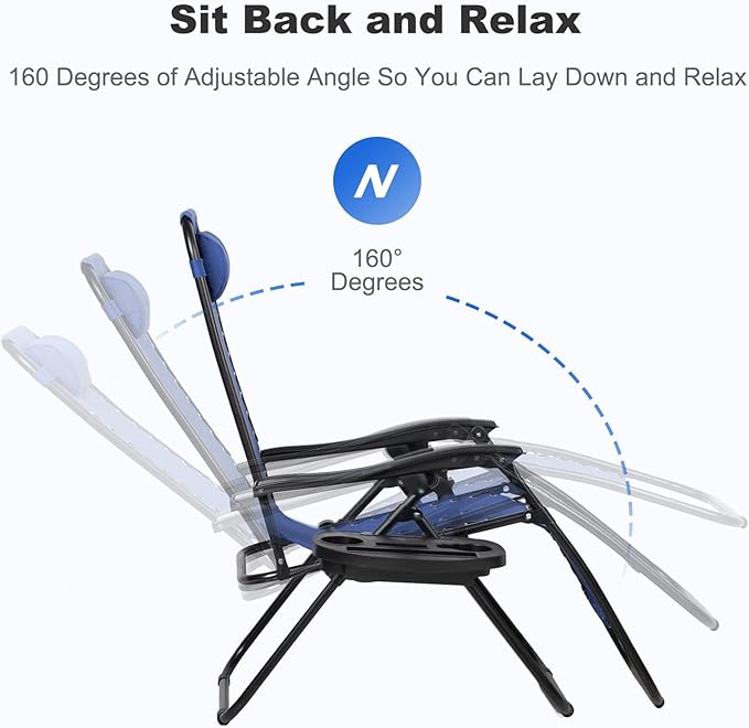 Nazhura Set of 2 Relaxing Recliners Patio Chairs Adjustable Steel Mesh Zero Gravity Lounge Chair Beach Chairs with - Photo 5