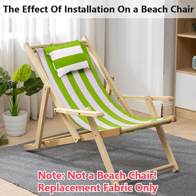 GORGECRAFT Beach Sling Chair Canvas with Pillow 44x17 Inch Olive White Stripes Replacement Deck Chairs Canvas Cloth - Photo 5