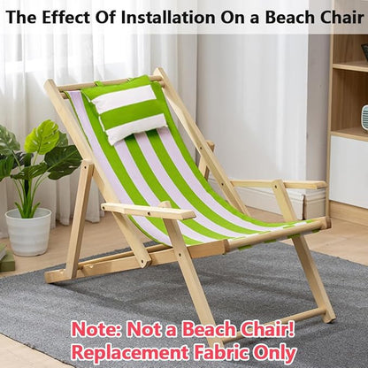 GORGECRAFT Beach Sling Chair Canvas with Pillow 44x17 Inch Olive White Stripes Replacement Deck Chairs Canvas Cloth Fabric Outdoor Folding Lounge Chair for Patio Outdoor Sunbathing Garden Courtyard