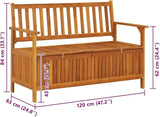vidaXL 47.2" Patio Storage Bench, Solid Acacia Wood - Photo 2