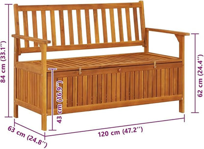 vidaXL 47.2" Patio Storage Bench, Solid Acacia Wood, Outdoor Garden Furniture with Ample Storage Space and Comfortable Seating