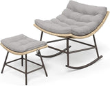 PHI VILLA Outdoor Rocking Chair with Footstool, Modern Wicker Papasan Egg Chair with Thick Comfy Cushion - Photo 1